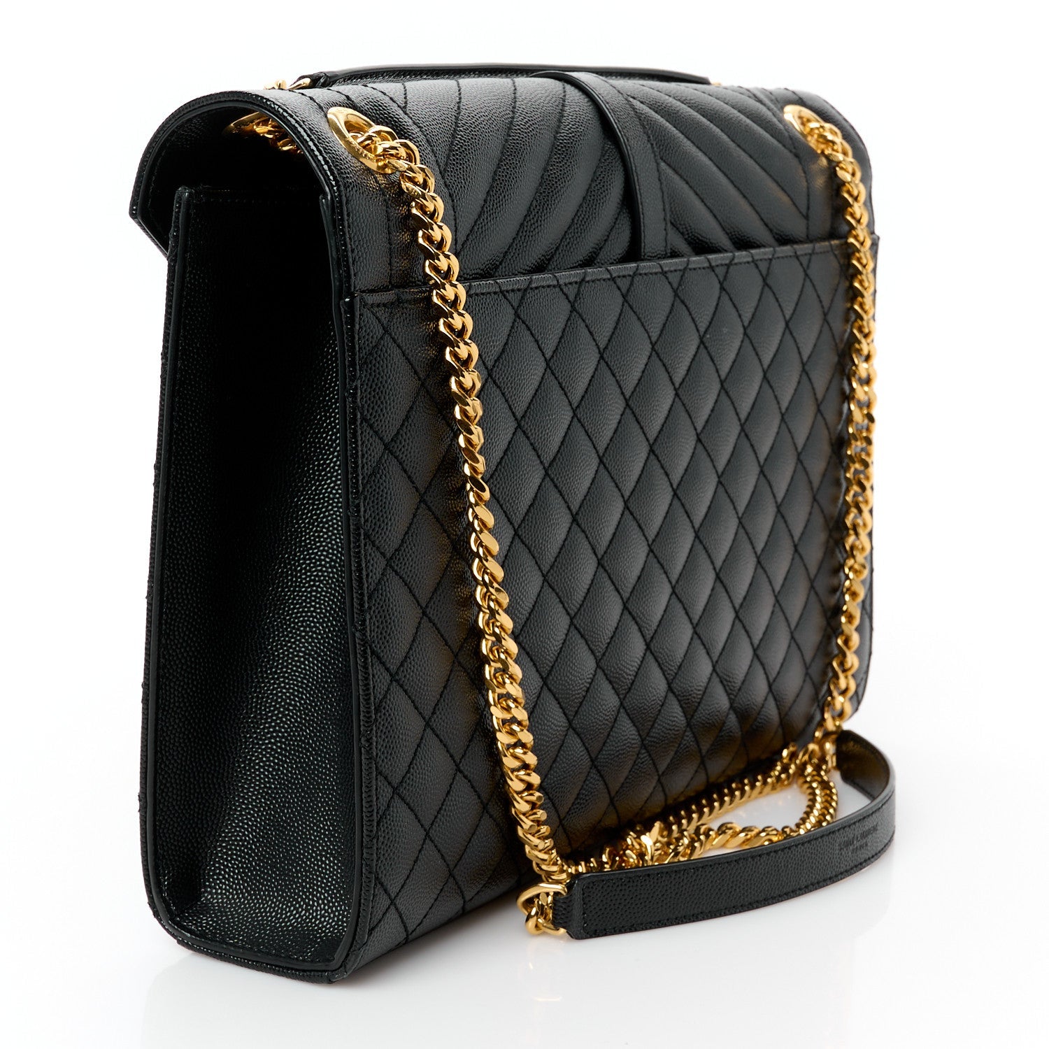 Grain De Poudre Textured Mixed Matelasse Large Triquilt Monogram Satchel Black