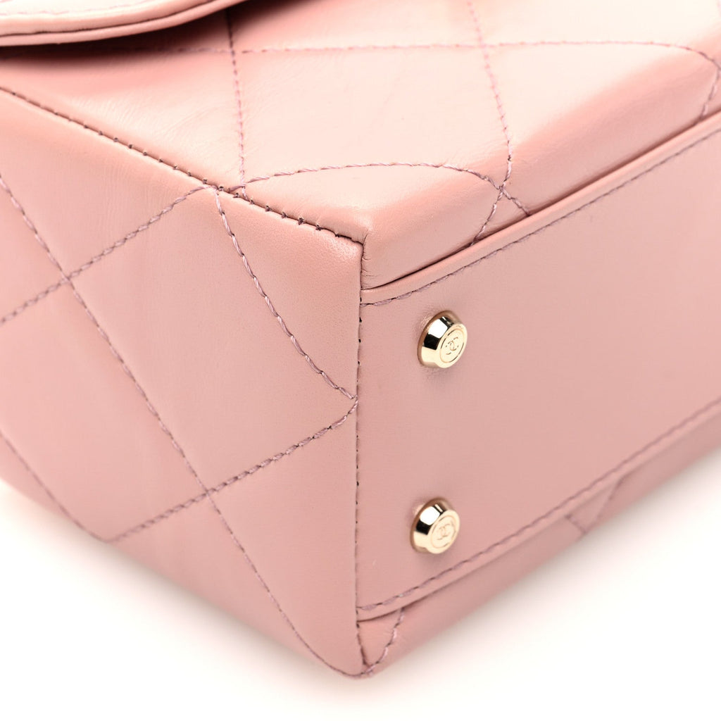 Shiny Calfskin Quilted CC Handle Vanity Flap Bag Pink