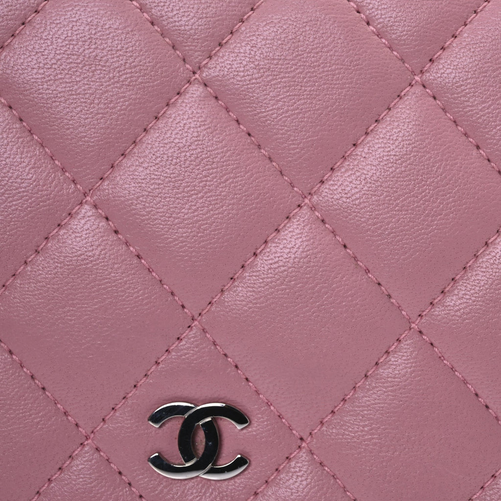 Lambskin Quilted Wallet On Chain WOC Pink