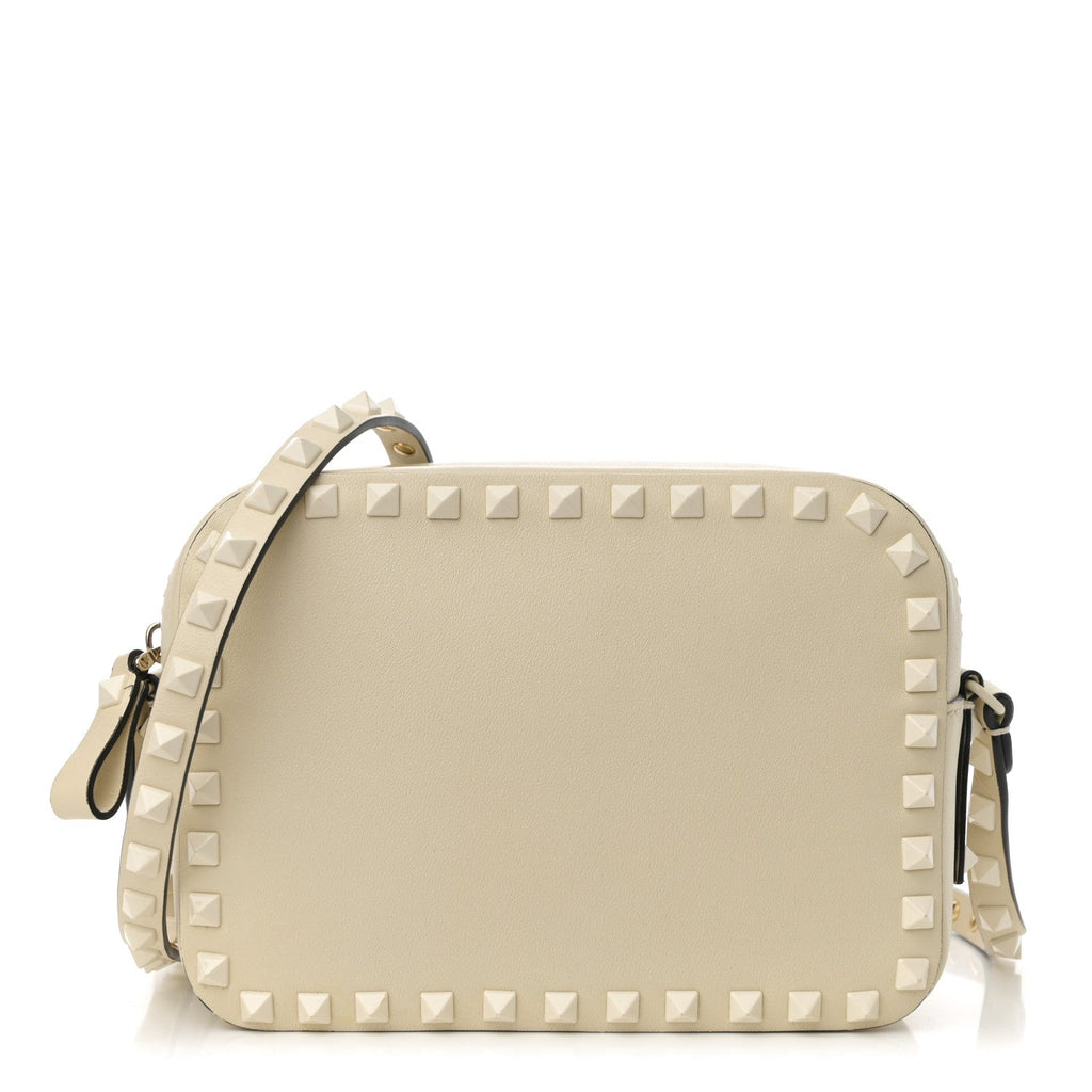 Vitello Monochrome Rockstud Camera Crossbody Bag Ivory