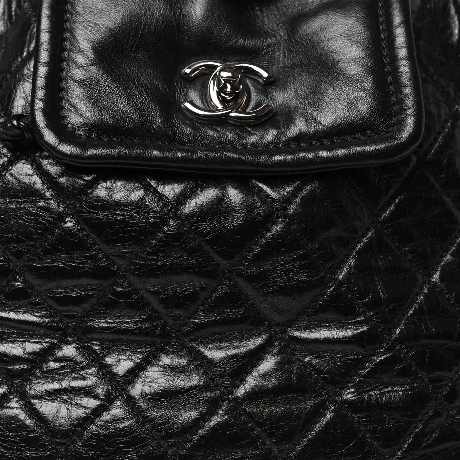 Glazed Calfskin Quilted Beijing Backpack Black
