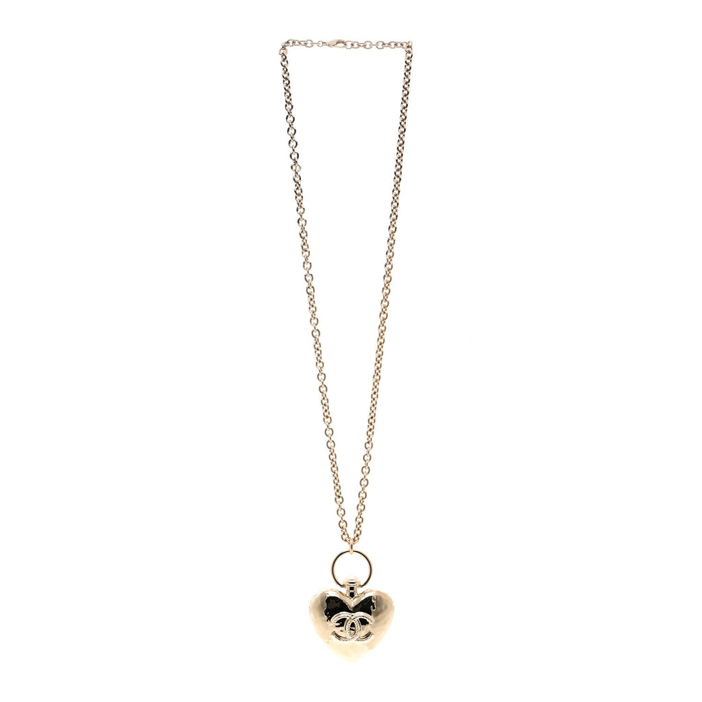 Metal CC Heart Locket Necklace Gold