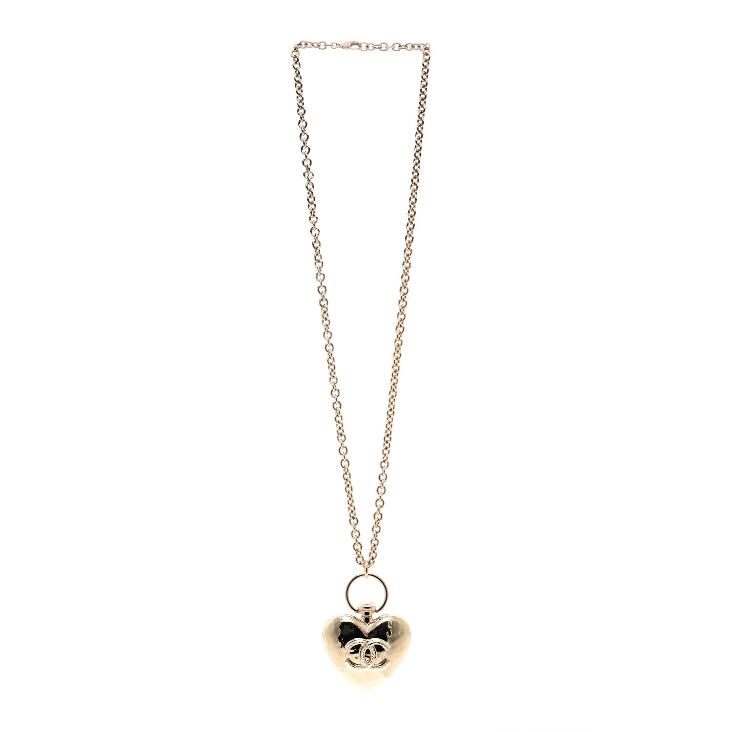 Metal CC Heart Locket Necklace Gold