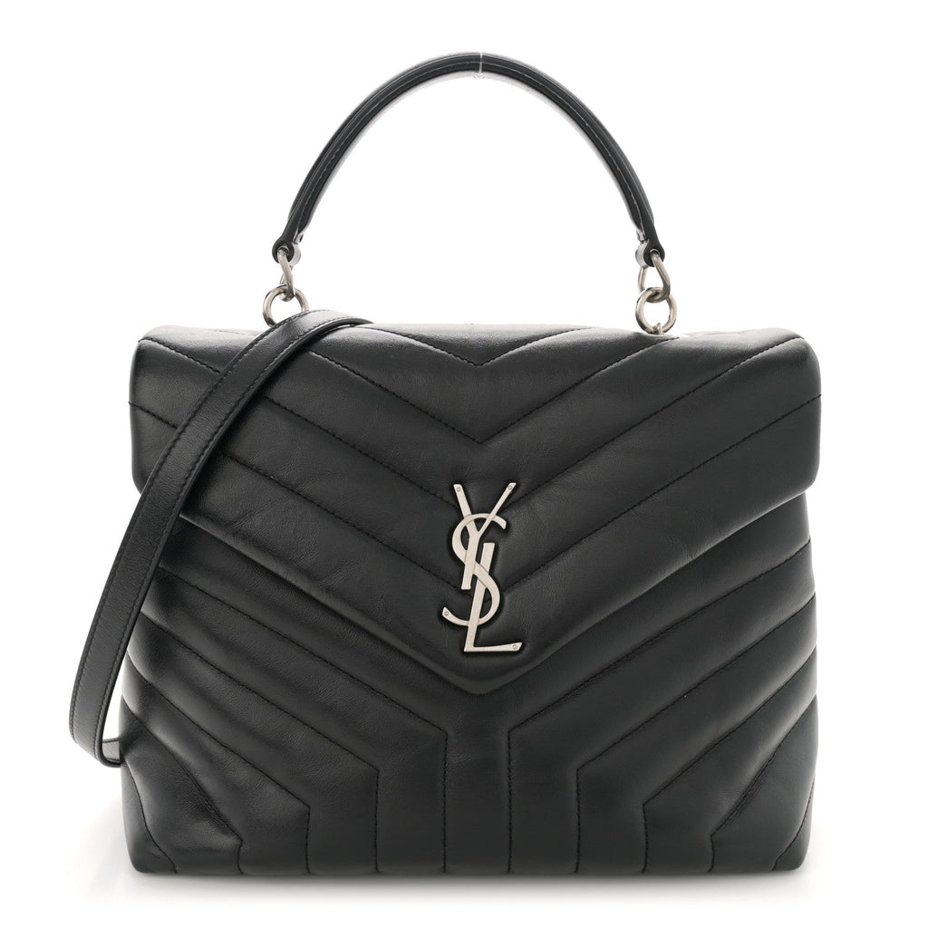 Calfskin Y Quilted Monogram Medium Loulou Satchel Black