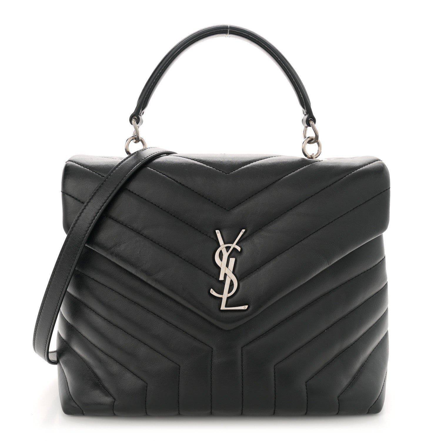 Calfskin Y Quilted Monogram Medium Loulou Satchel Black