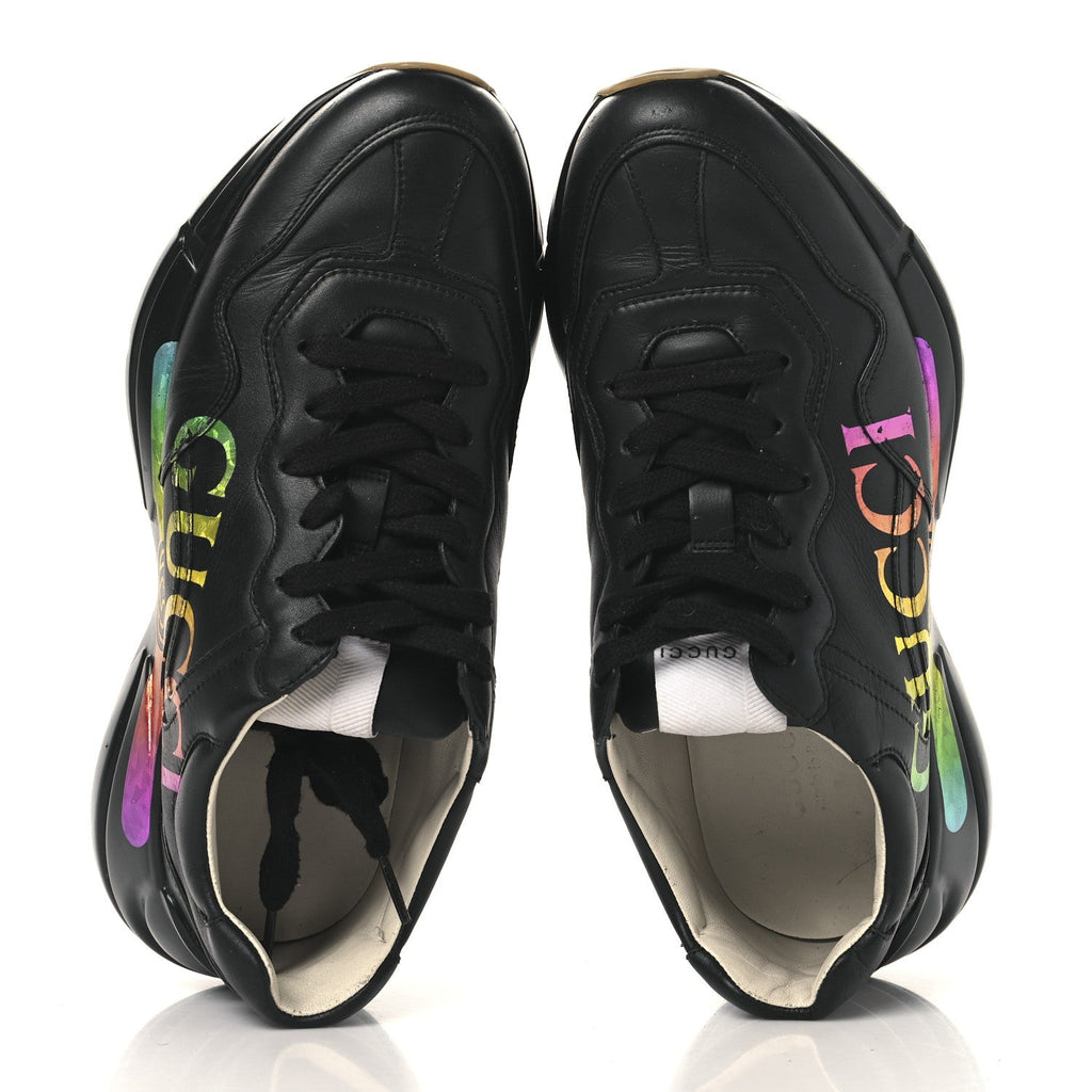 Calfskin Iridescent Logo Womens Rhyton Sneakers 38 Black