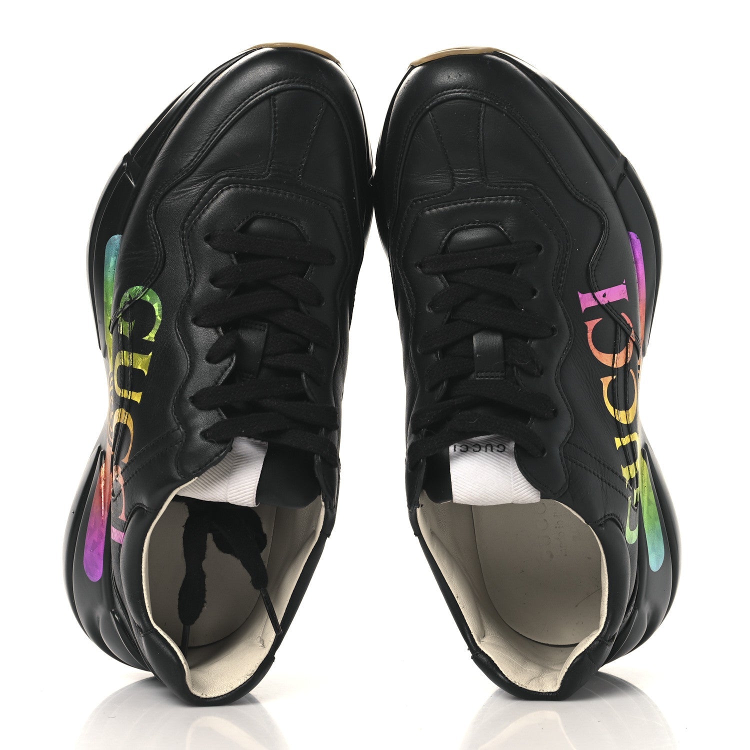 Calfskin Iridescent Logo Womens Rhyton Sneakers 38 Black