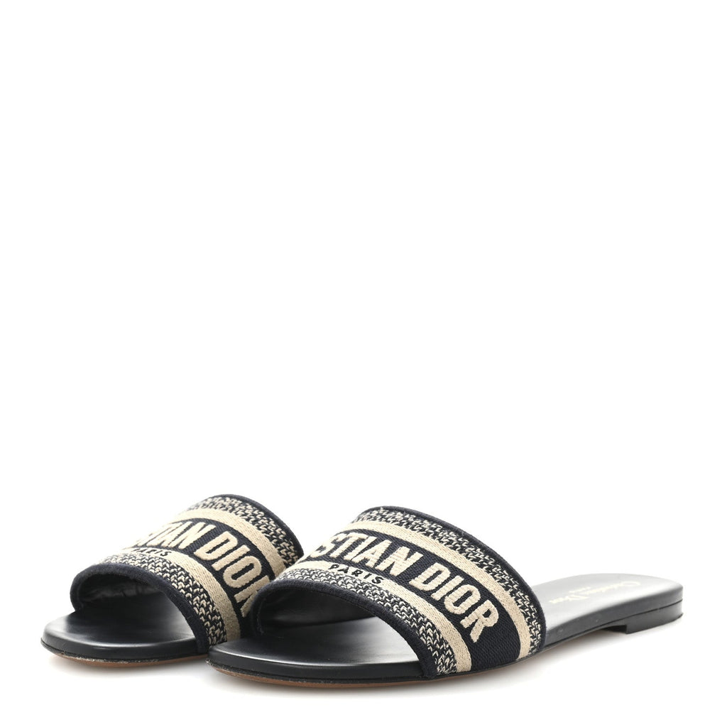 Canvas Embroidered Dway Mules Slide Sandals 39 Deep Blue