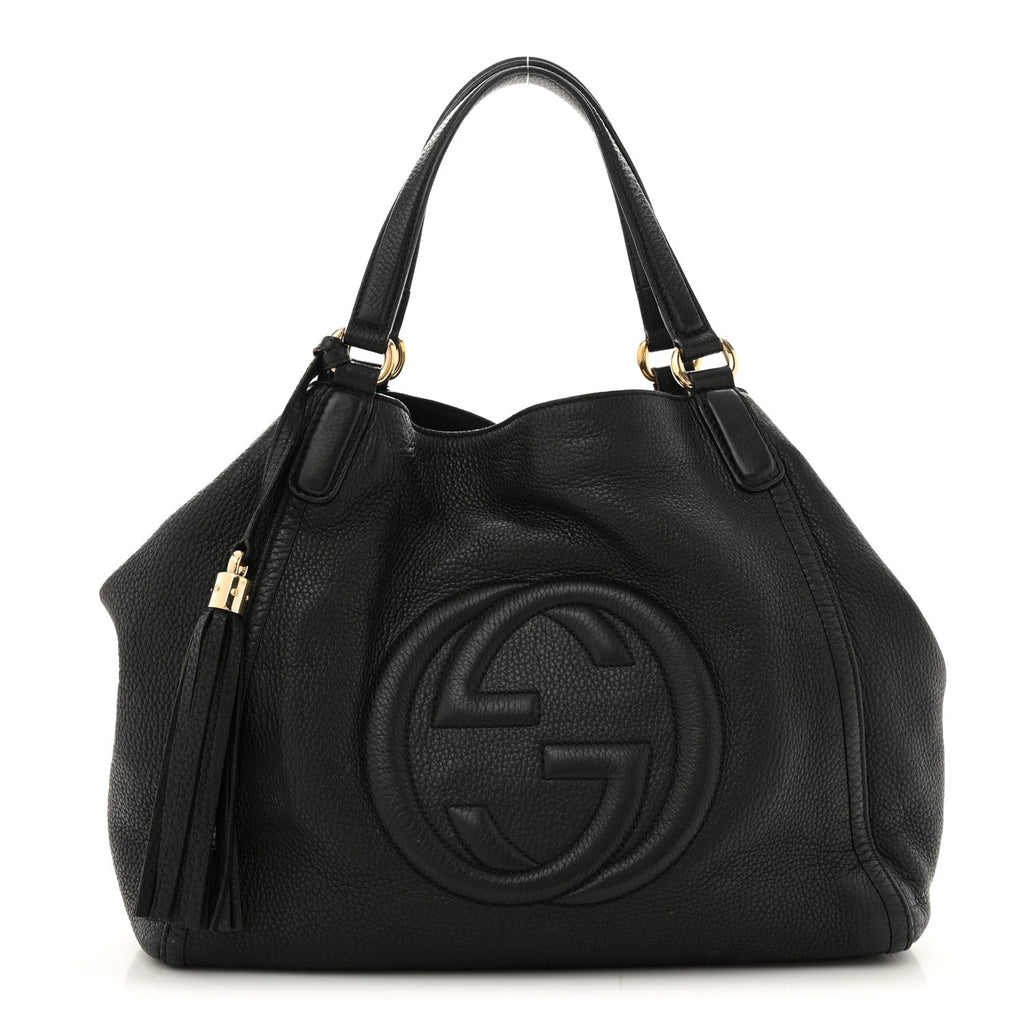 Pebbled Calfskin Medium Soho Shoulder Bag Black