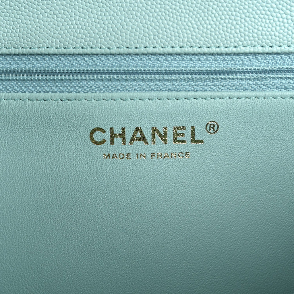 Caviar Quilted Flap Clutch Light Blue