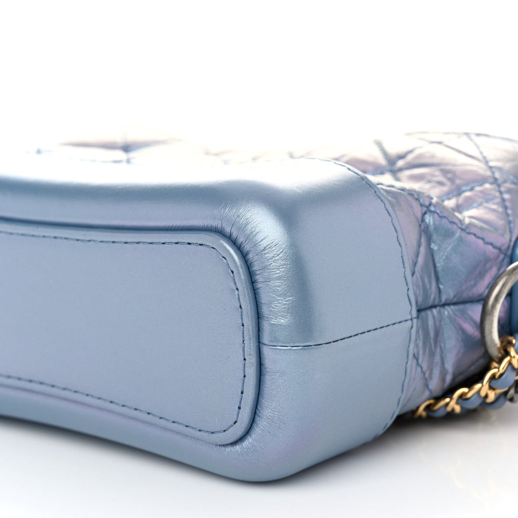 Iridescent Aged Calfskin Quilted Small Gabrielle Hobo Blue