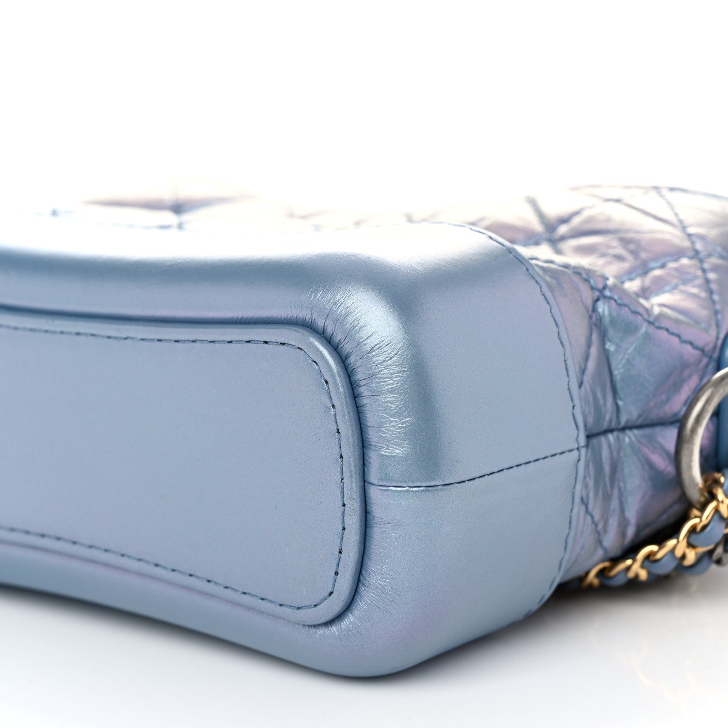 Iridescent Aged Calfskin Quilted Small Gabrielle Hobo Blue