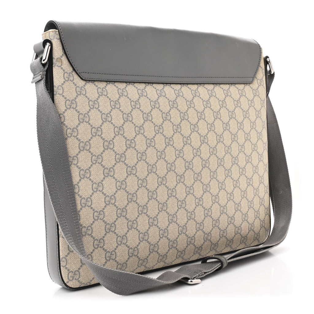 GG Supreme Monogram Selleria Calfskin Satchel Messenger Bag Ecru Grigio