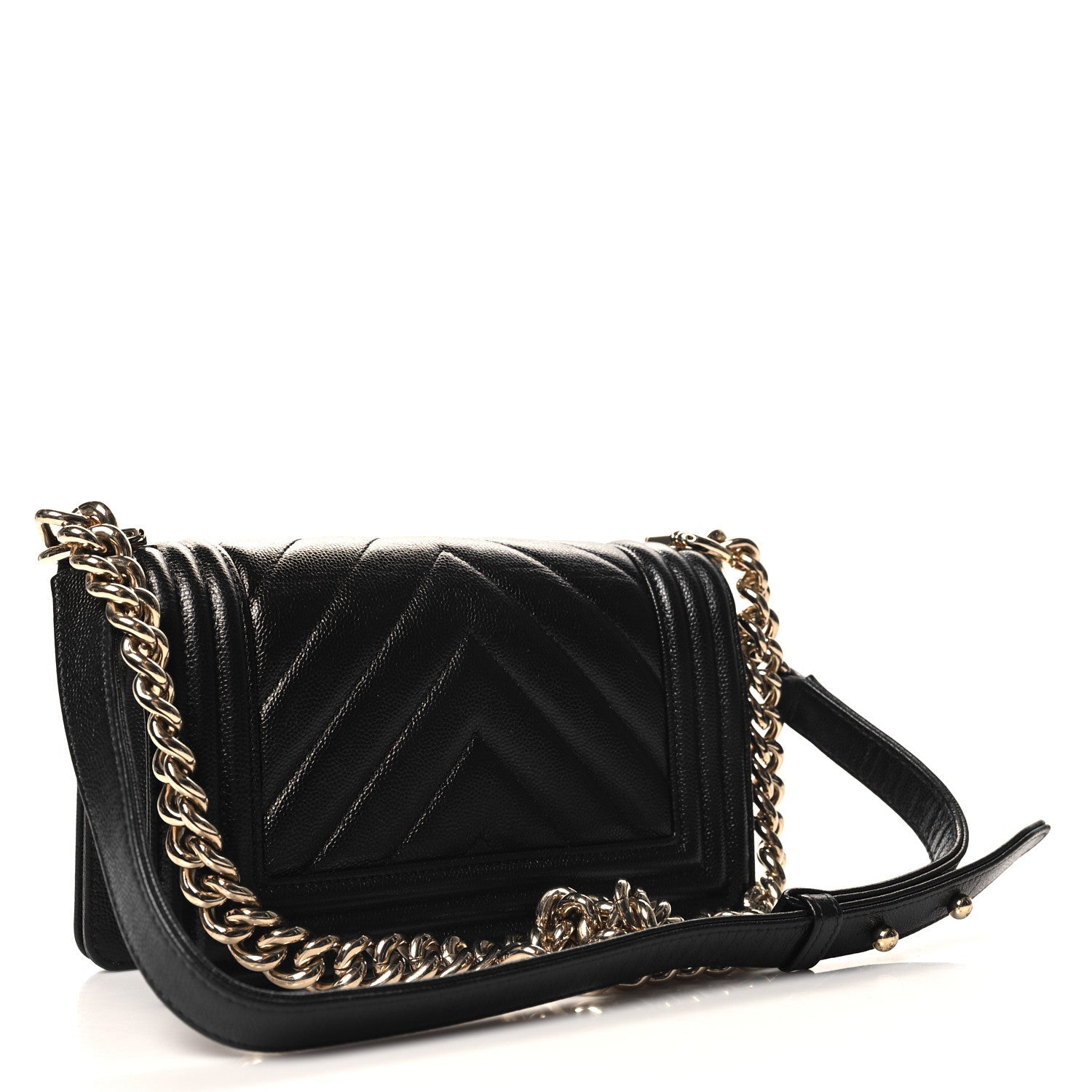 Caviar Chevron Quilted Small Boy Flap Black