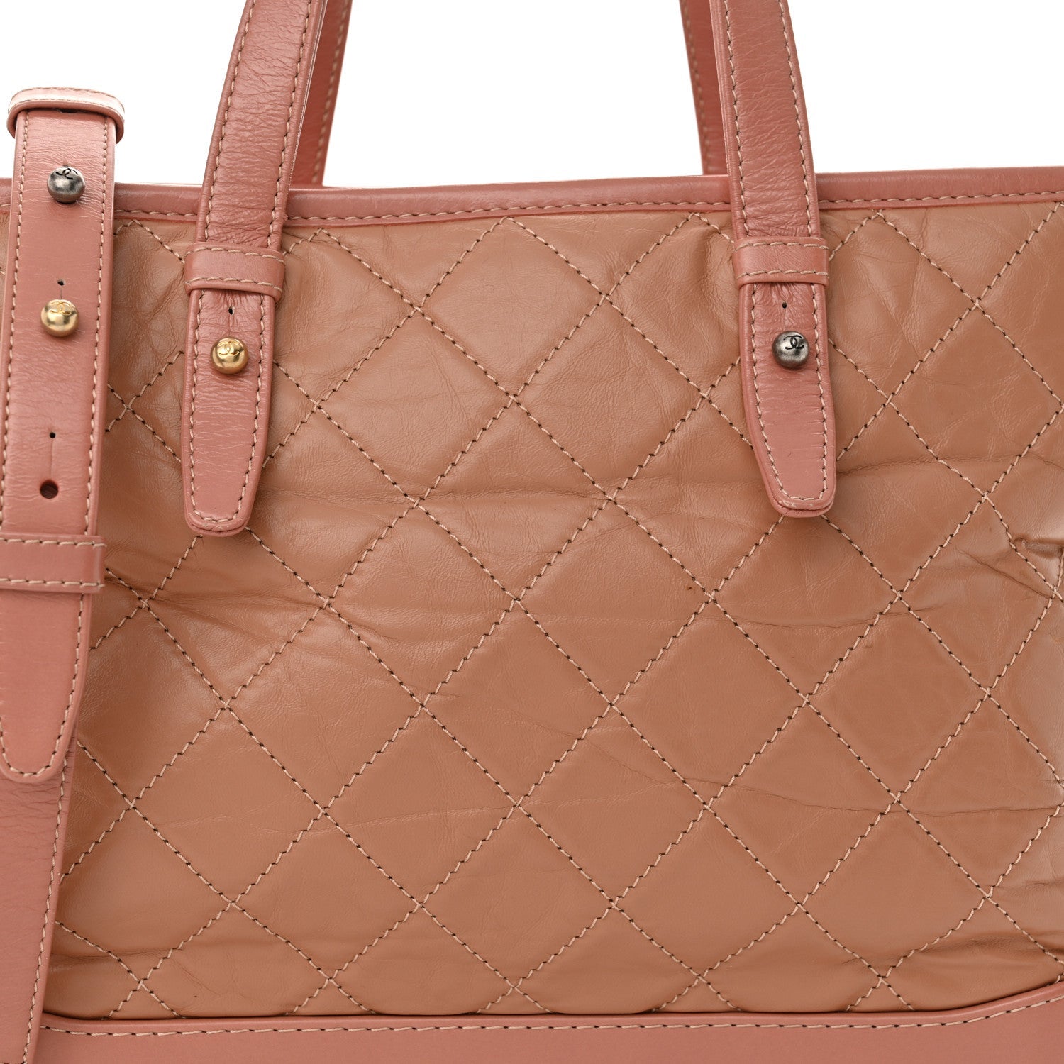 Aged Calfskin Quilted Medium Gabrielle Shopping Tote  Pink