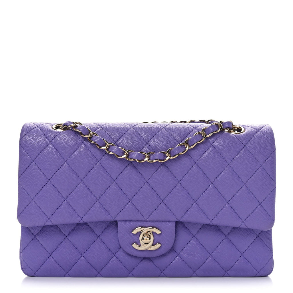 Caviar Quilted Medium Double Flap Purple
