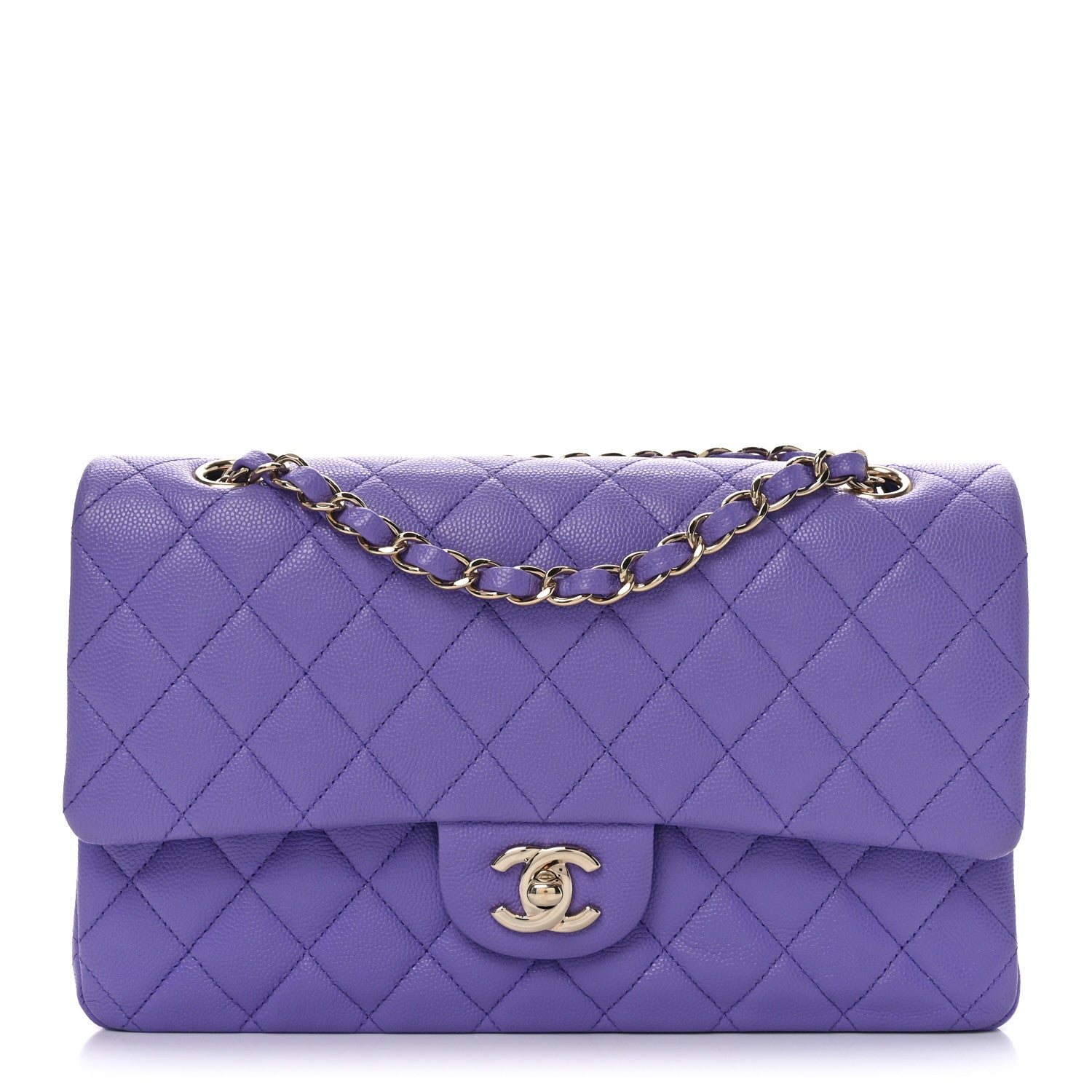Caviar Quilted Medium Double Flap Purple