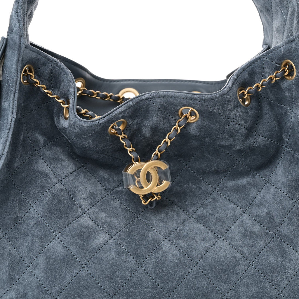 Suede Quilted Small Chanel 25 Handbag Blue