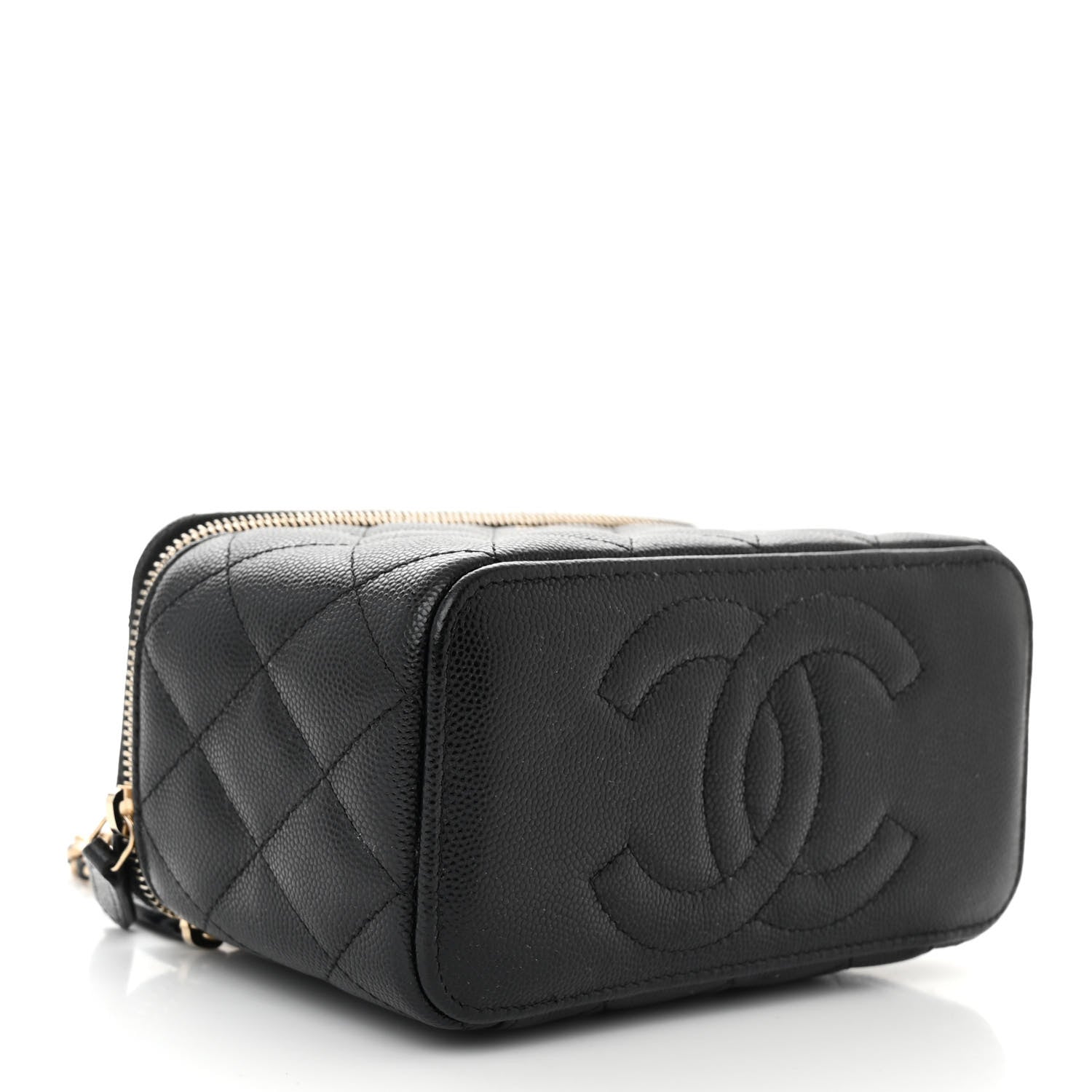 Caviar Quilted Small Vanity Case With Chain Black
