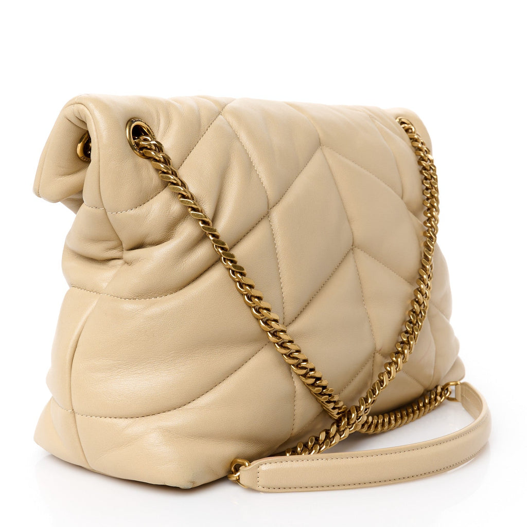 Lambskin Quilted Medium Loulou Puffer Monogram Chain Satchel Dark Beige