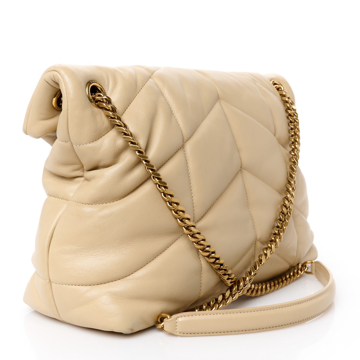 Lambskin Quilted Medium Loulou Puffer Monogram Chain Satchel Dark Beige