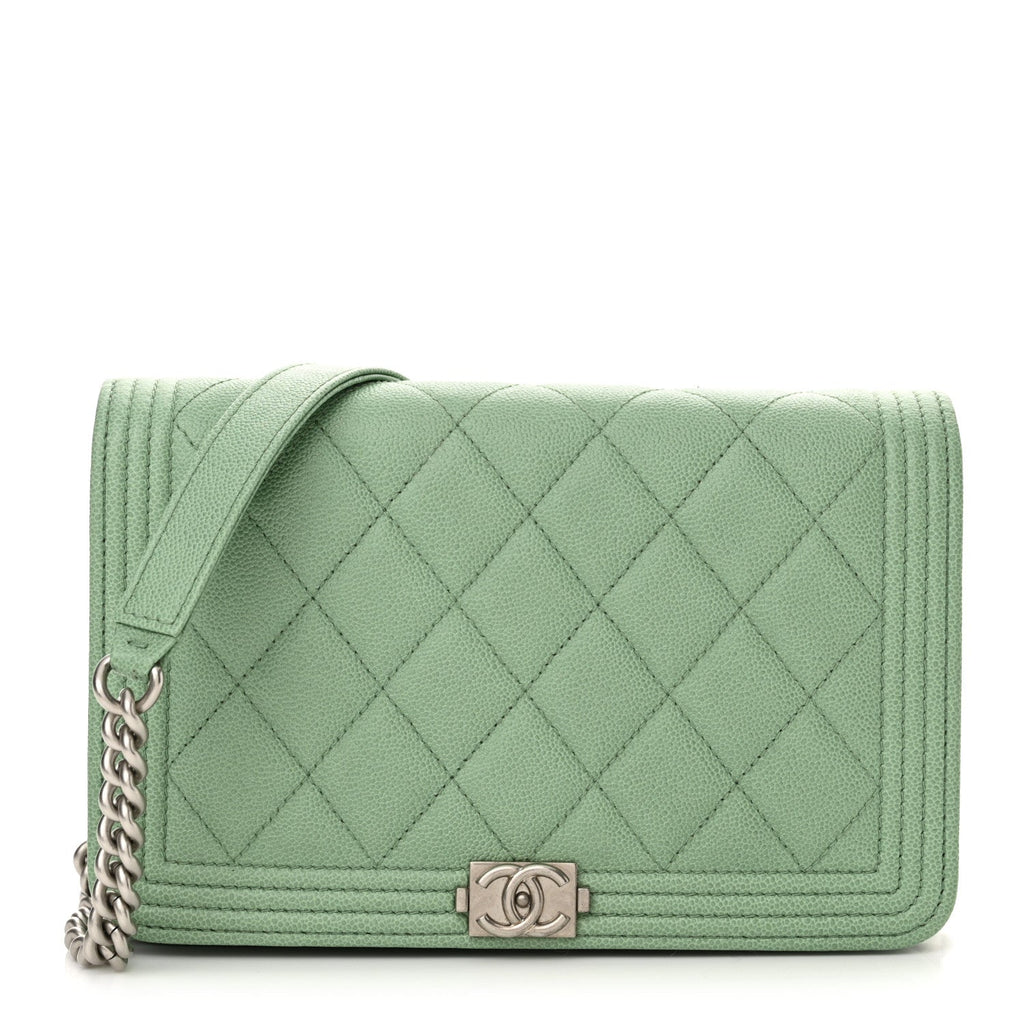 Caviar Quilted Boy Wallet On Chain WOC Light Green