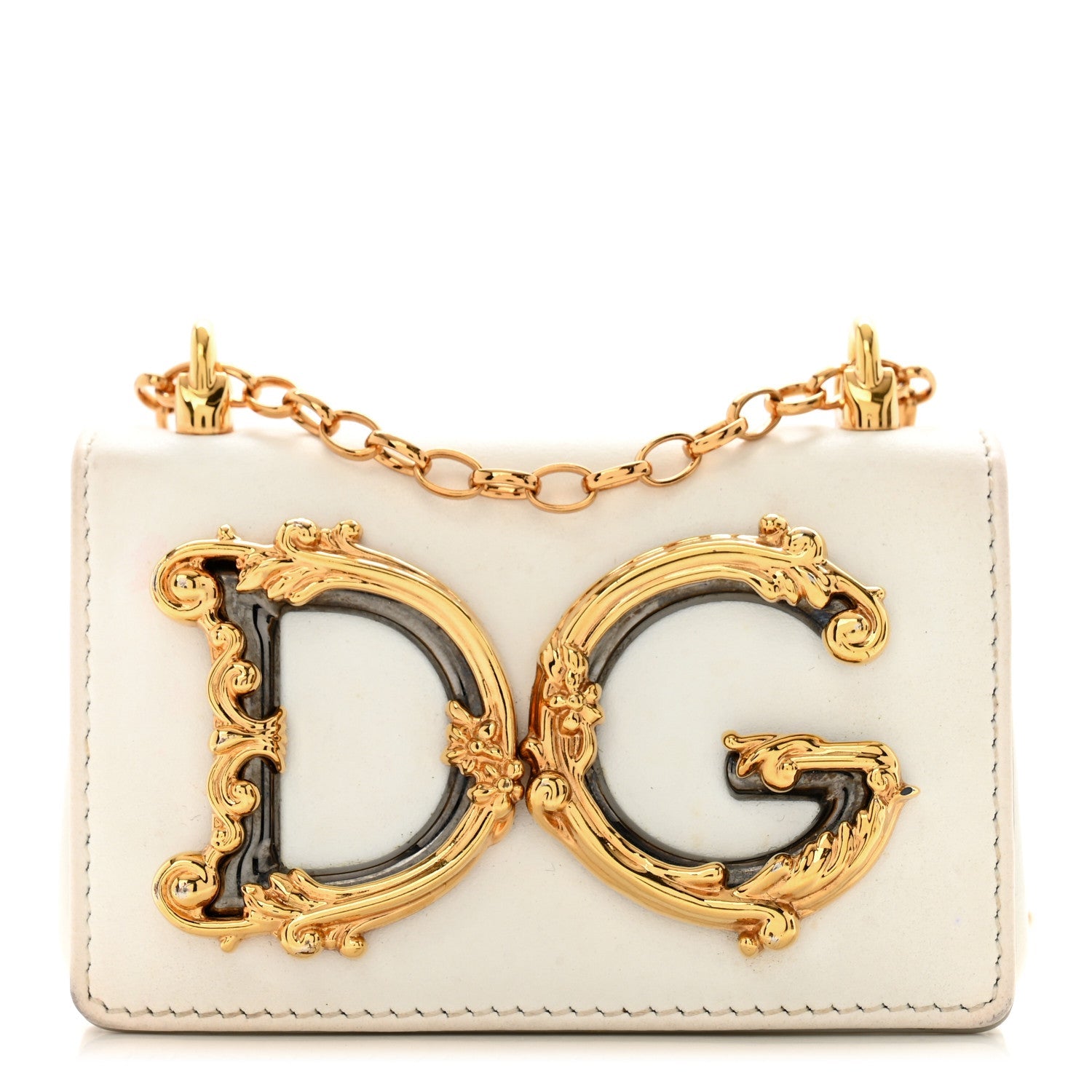 Calfskin Micro DG Girls Shoulder Bag White