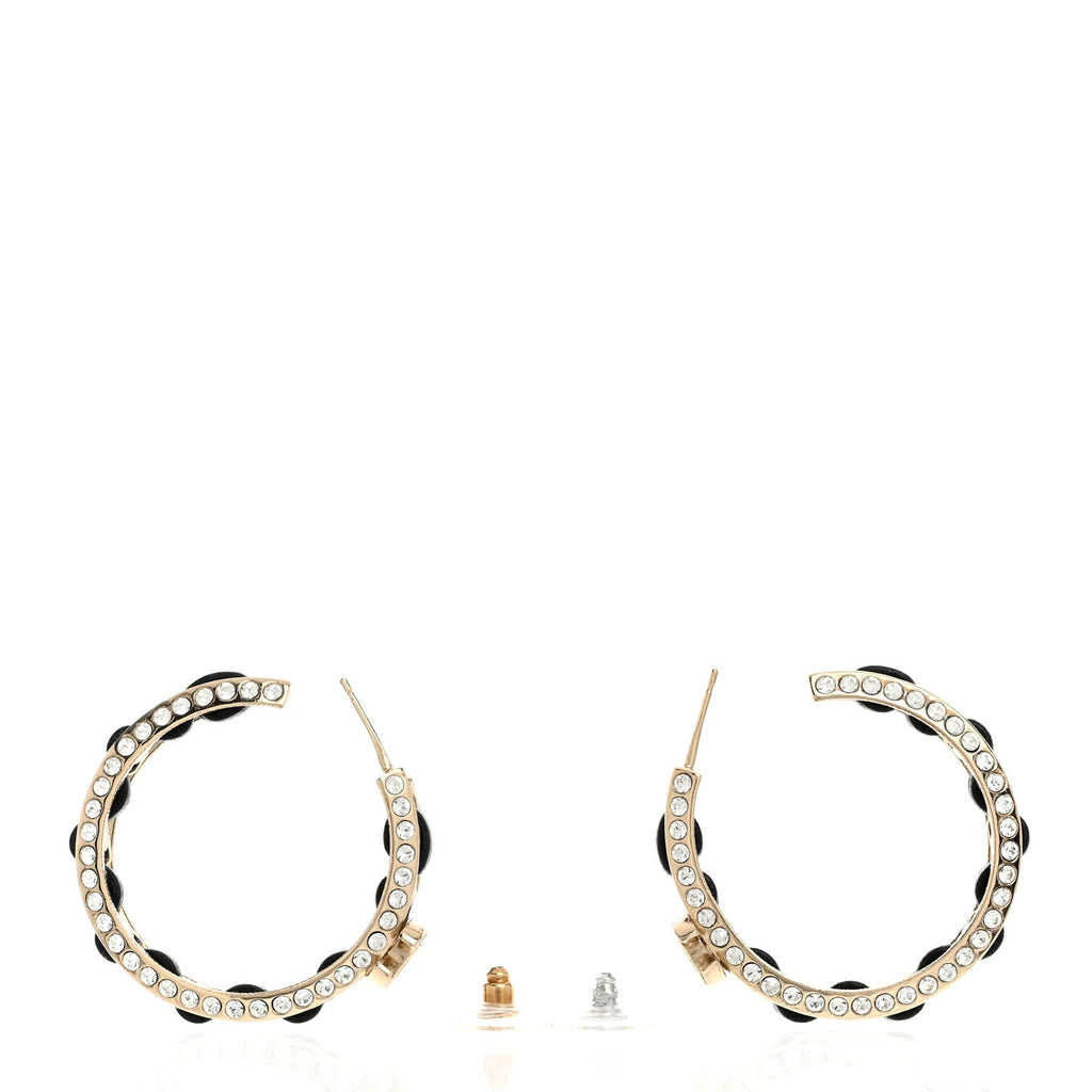 Crystal Lambskin CC Chain Hoop Earrings Gold Black