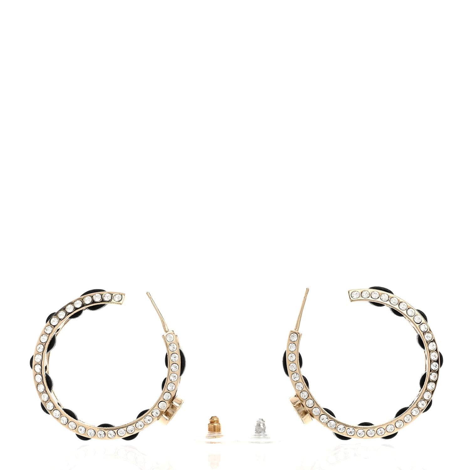Crystal Lambskin CC Chain Hoop Earrings Gold Black