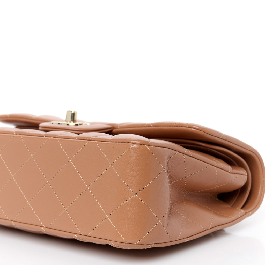 Lambskin Quilted Small Double Flap Brown