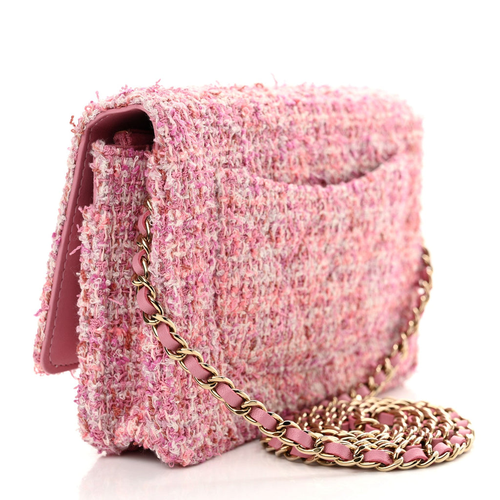 Tweed Quilted Wallet On Chain WOC Pink