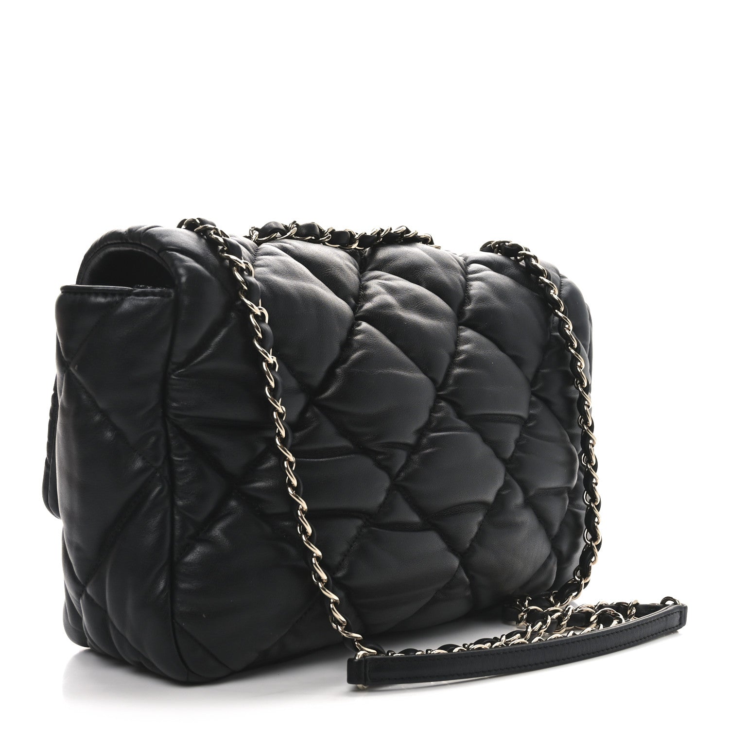 Calfskin Quilted Large Bubbly Flap Black