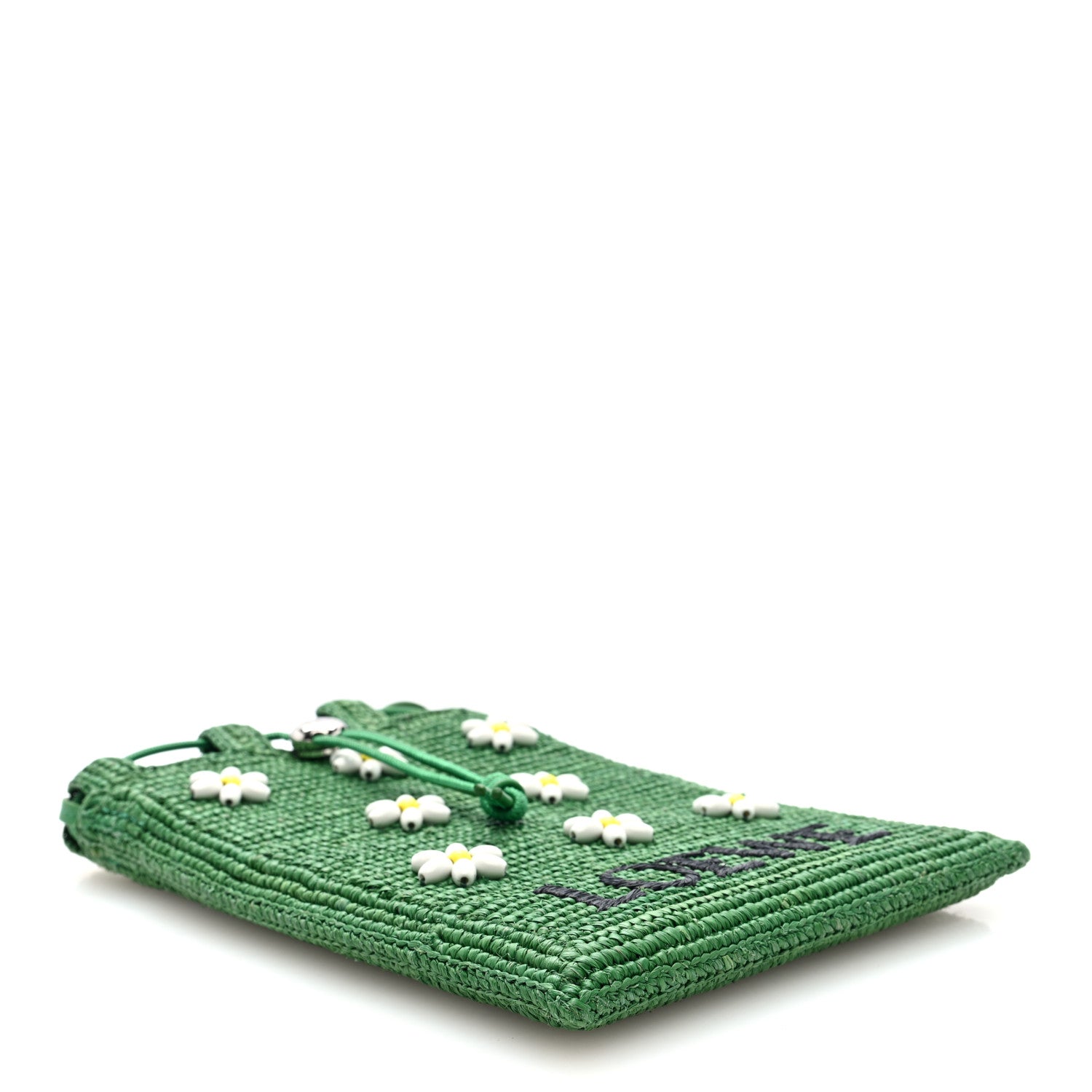 Raffia Beaded Drawstring Pocket Crossbody Tropical Green White