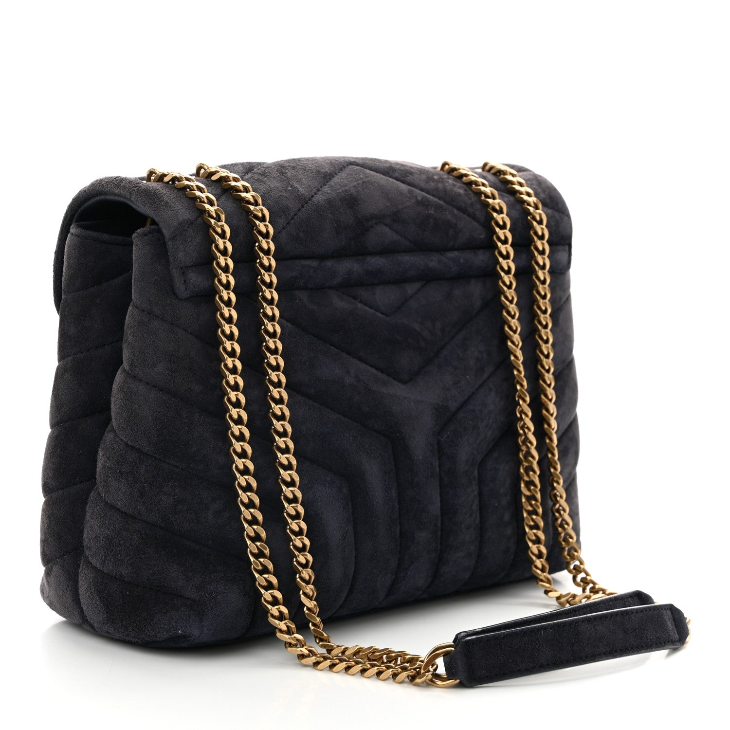 Suede Calfskin Y Quilted Monogram Small Loulou Chain Satchel Deep Marine