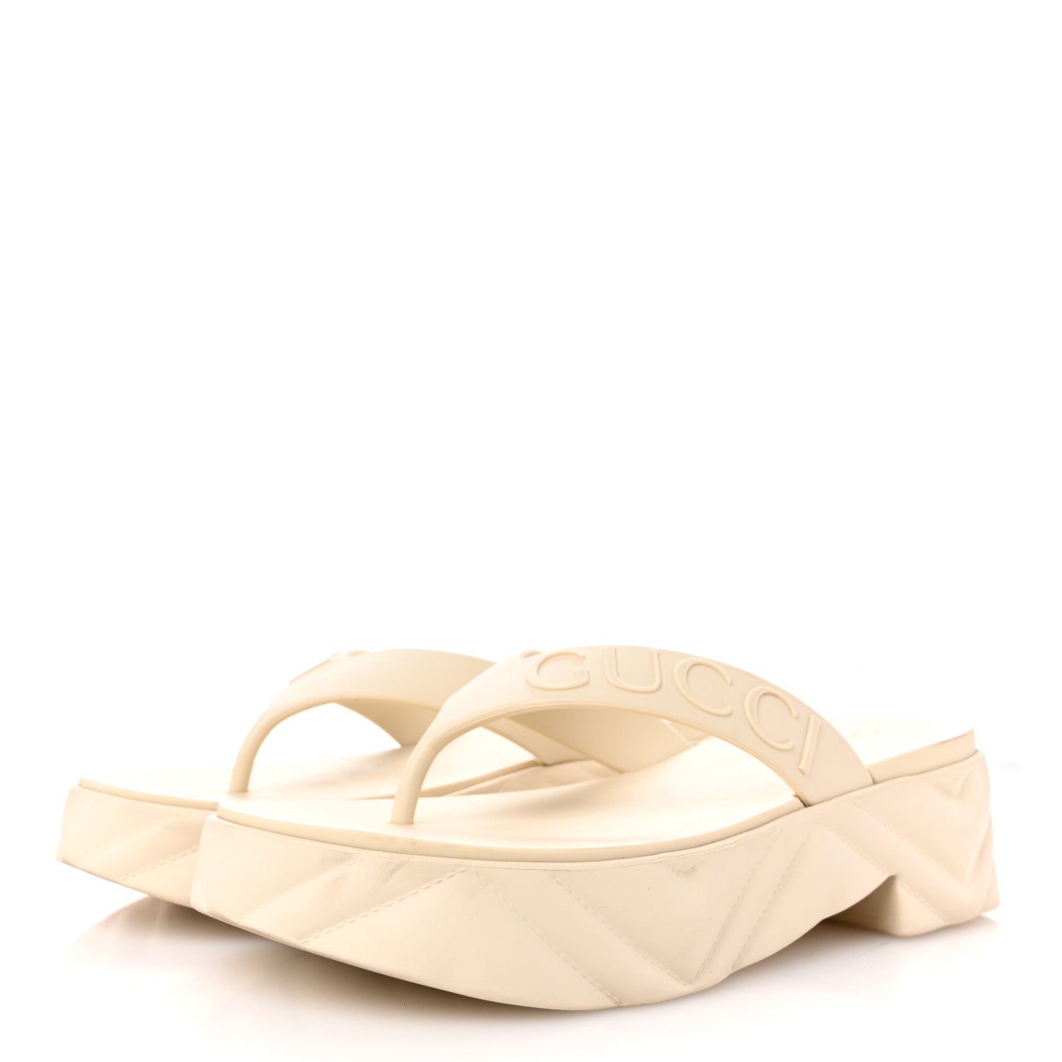 Rubber Chevron Logo Embossed Womens Thong Platform Sandals 37 White