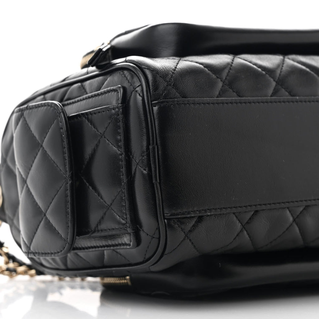 Shiny Crumpled Lambskin Quilted Medium Preppy Pocket Camera Case Black