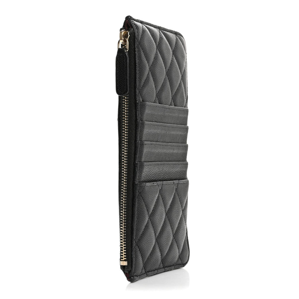 Iridescent Caviar Quilted Classic Flat Wallet Pouch Black