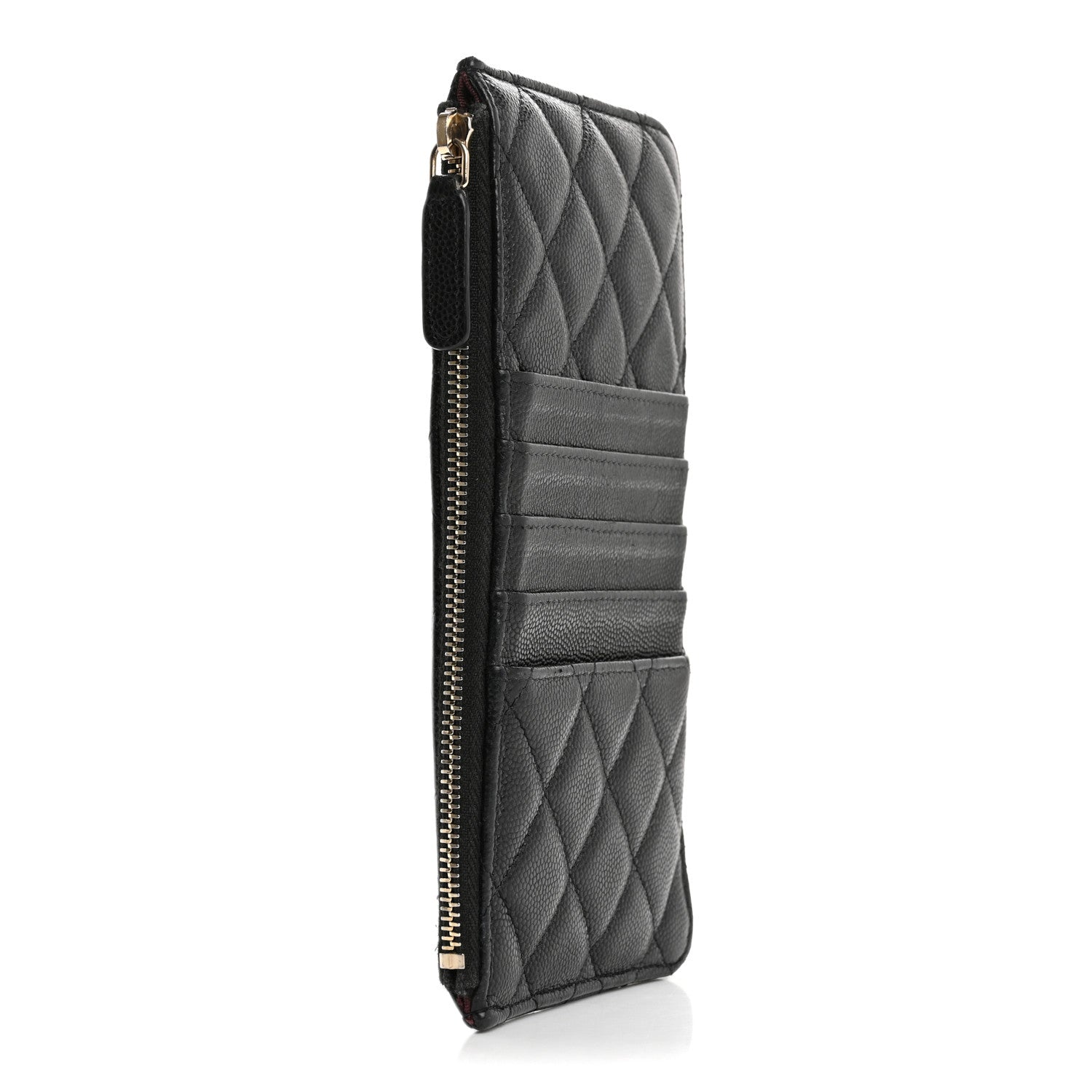 Iridescent Caviar Quilted Classic Flat Wallet Pouch Black