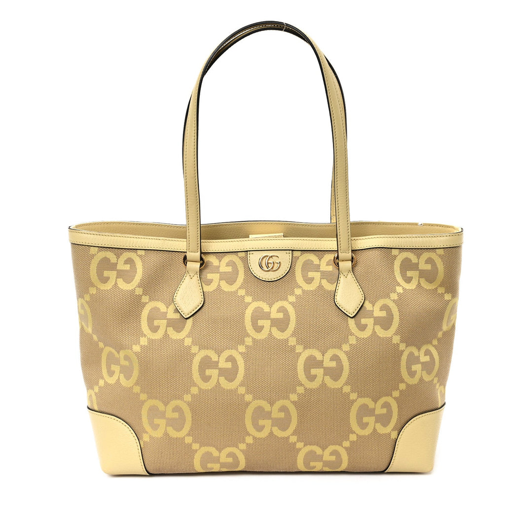 Monogram Jumbo GG Textured Dollar Calfskin Medium Ophidia Shopping Tote Beige Banana