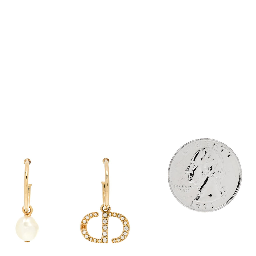 Pearl Crystal Petit CD Hoop Drop Earrings Gold
