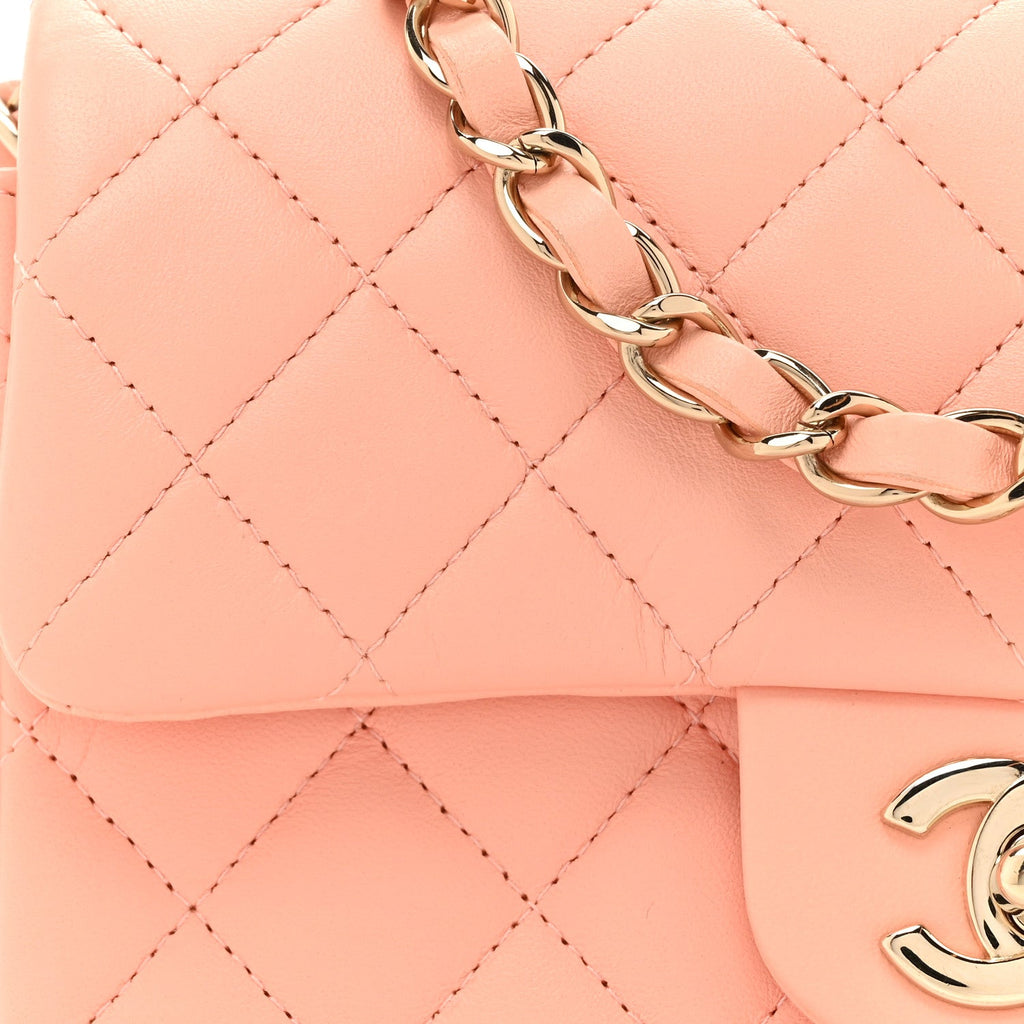 Lambskin Quilted Mini Rectangular Flap Light Orange