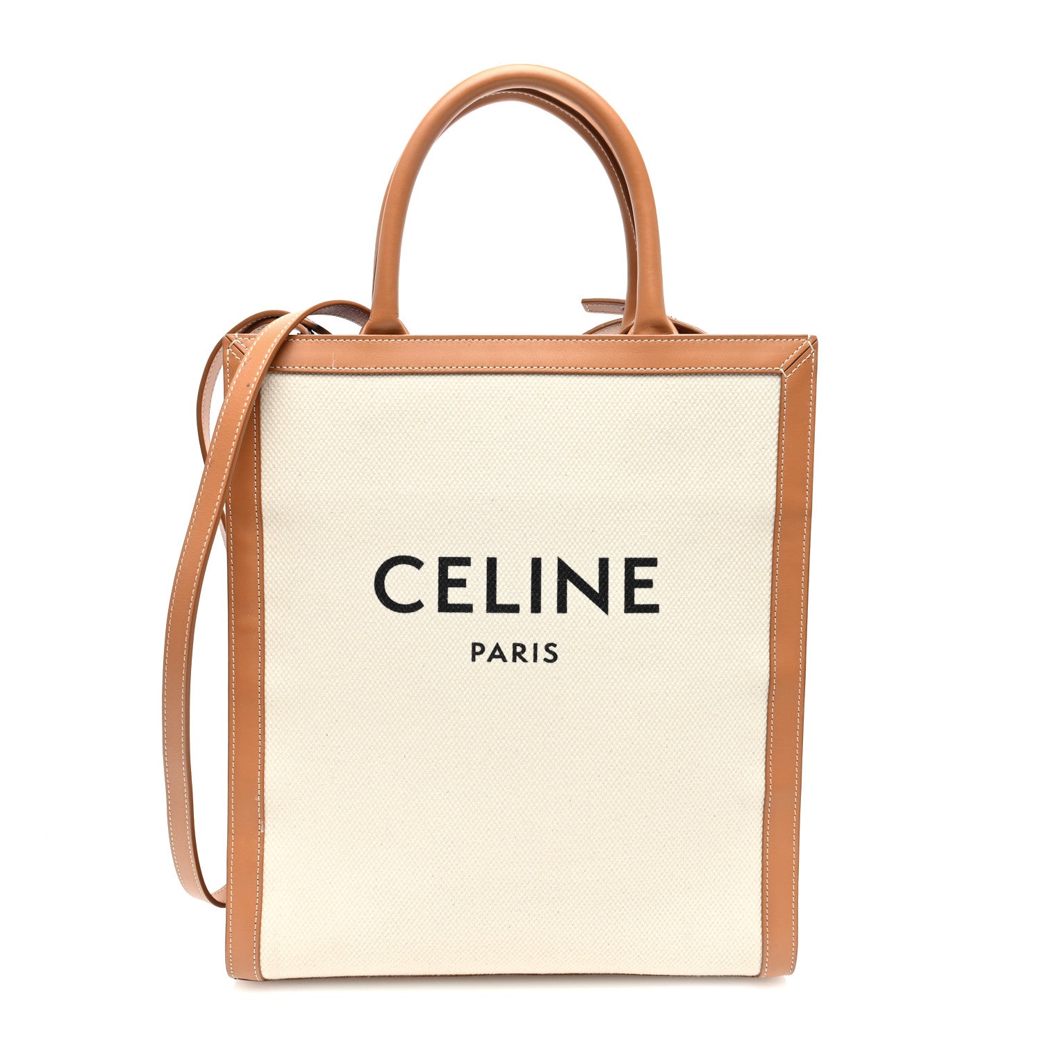 Canvas Calfskin Logo Print Small Vertical Cabas Natural Tan