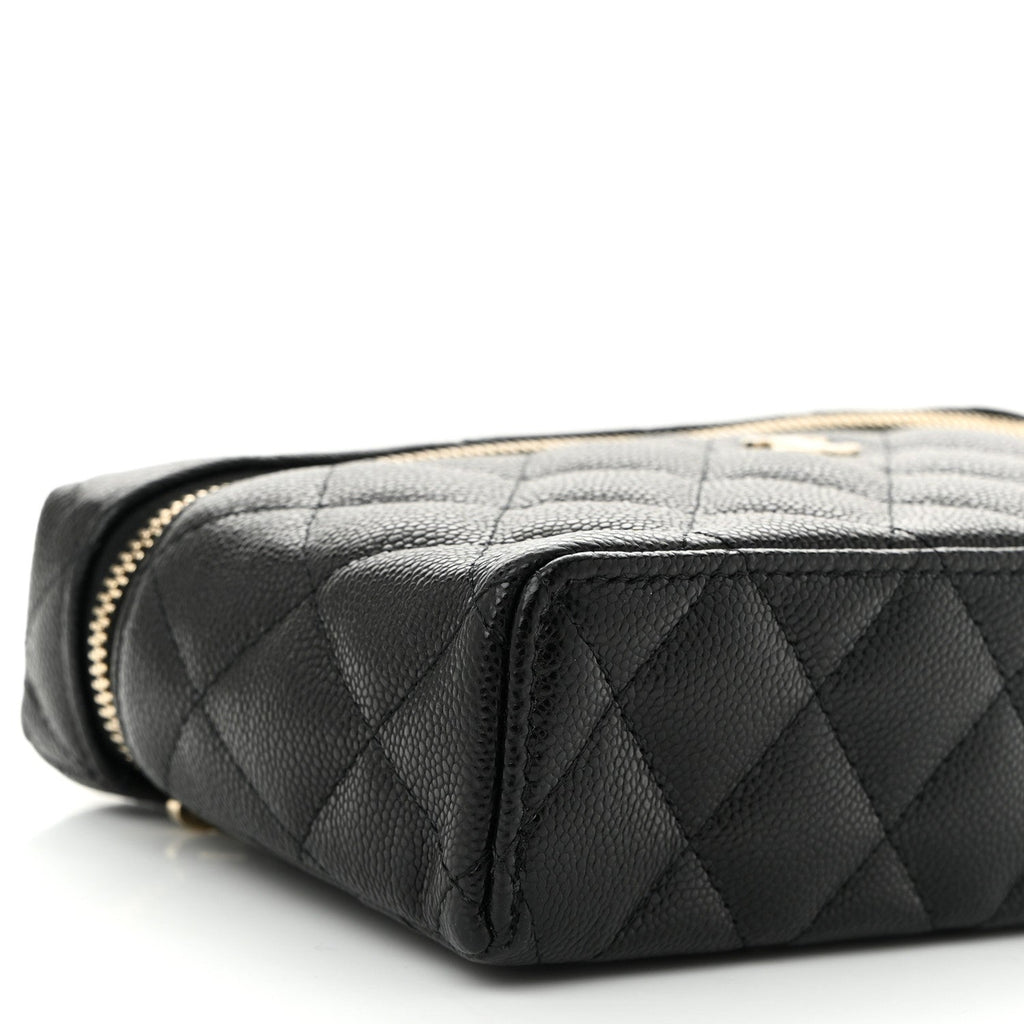 Caviar Quilted Top Handle Slim Vanity With Chain Black