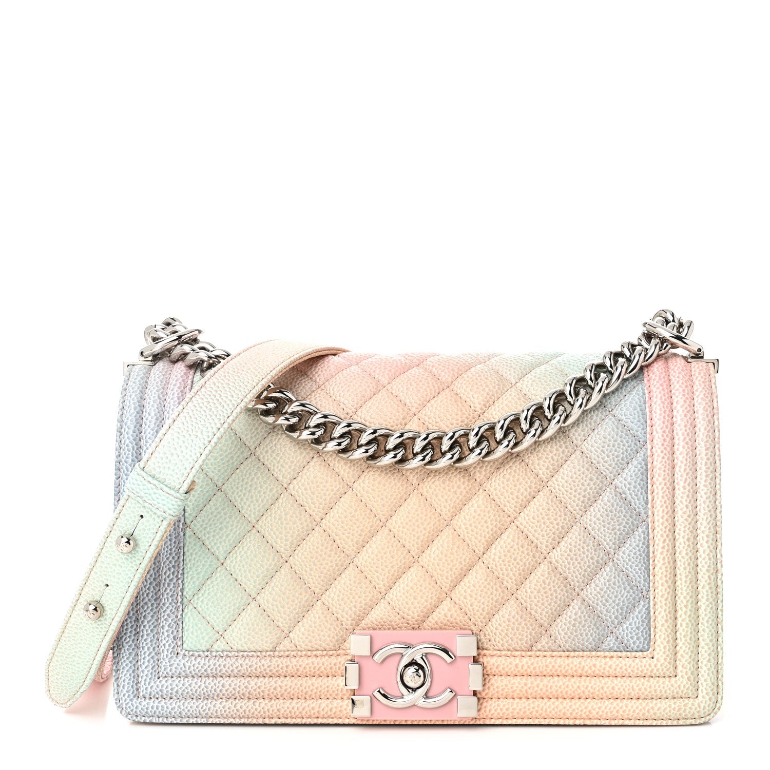 Caviar Quilted Medium Rainbow Boy Flap Pink Multicolor