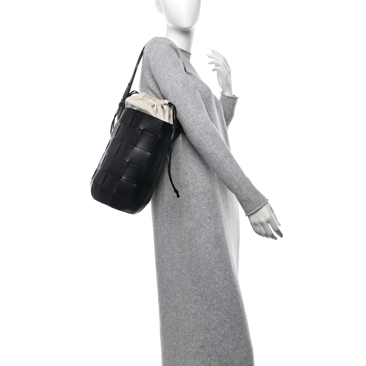 Nappa Maxi Intrecciato Cassette Lantern Bucket Bag Black