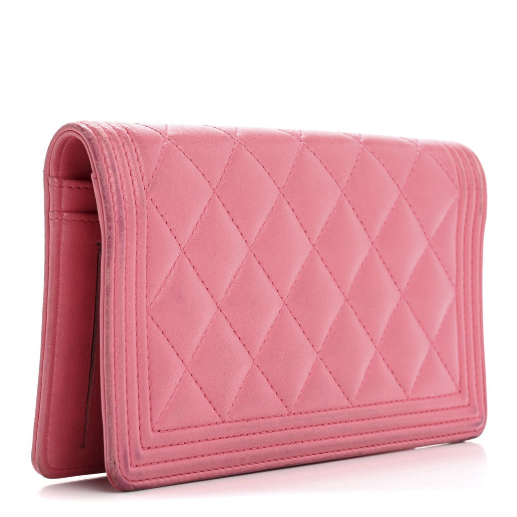Lambskin Quilted Boy Yen Wallet Pink