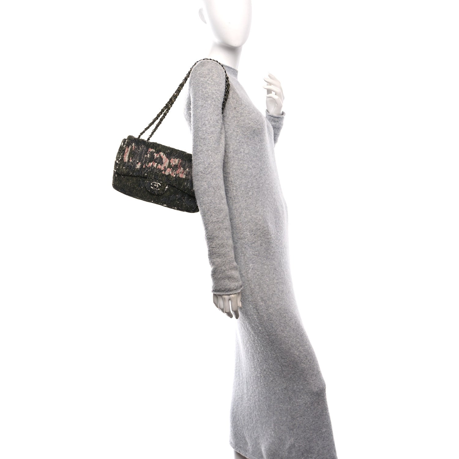 Sequin Coco Cuba Medium Single Flap Khaki