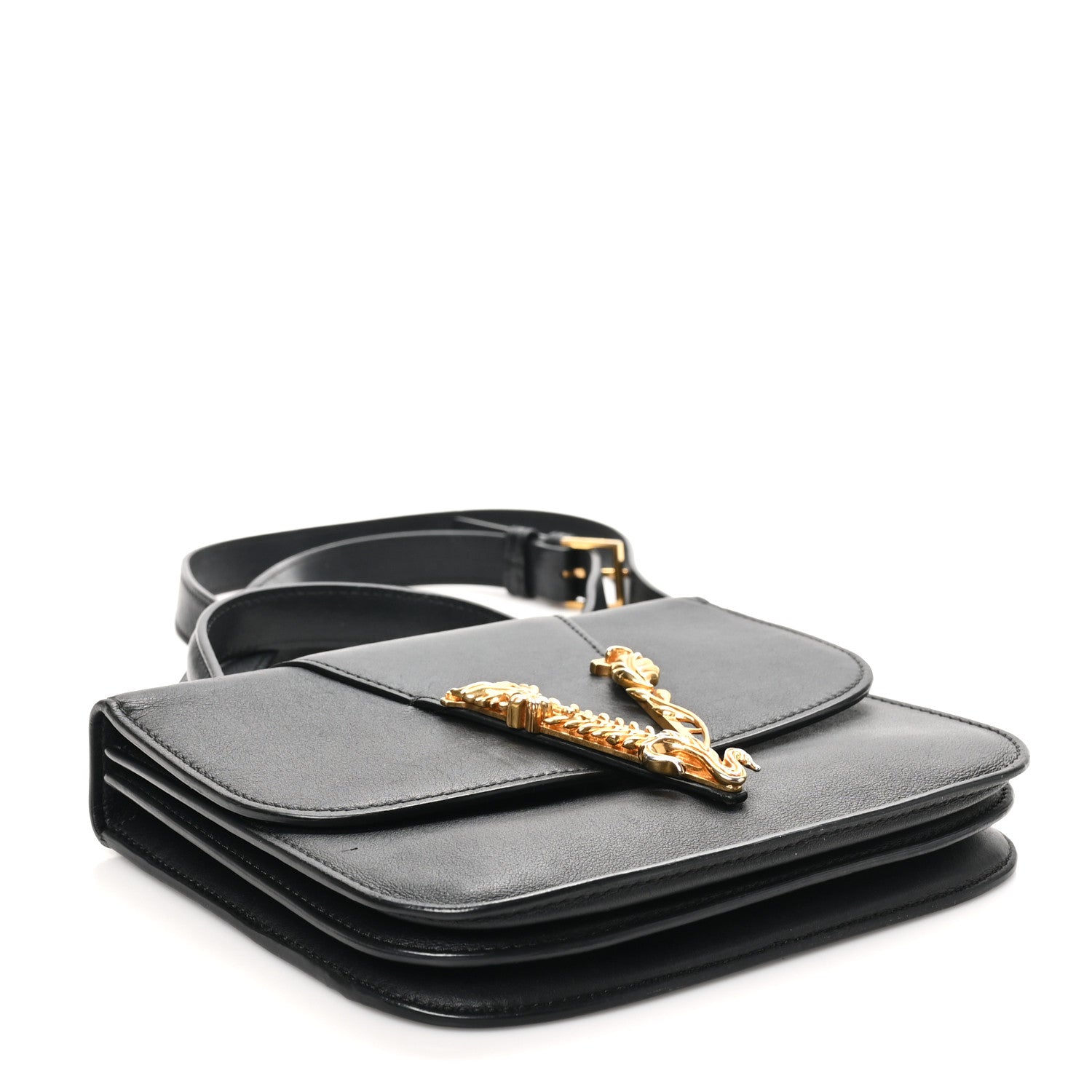 Vitello Barocco Virtus Small Top Handle Shoulder Bag Black