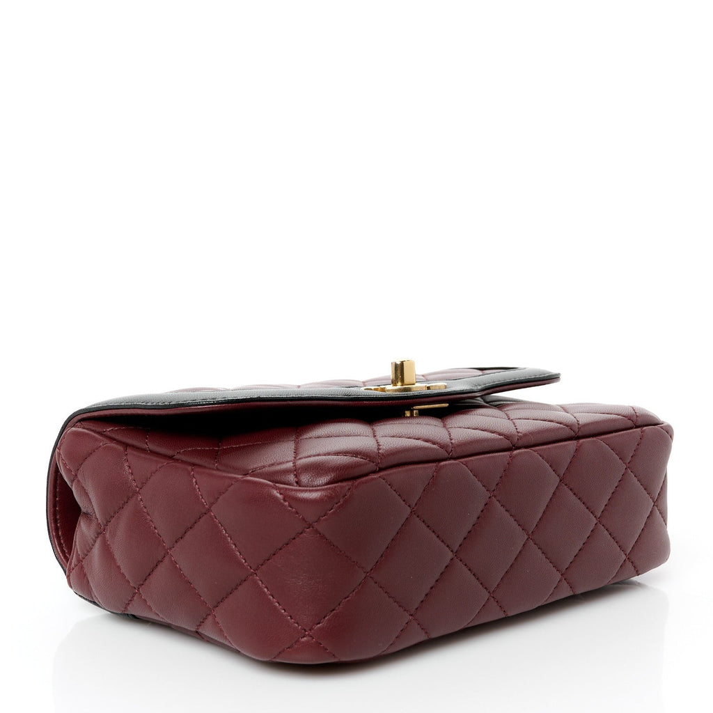 Lambskin Quilted Mini Two Tone Day Flap Burgundy