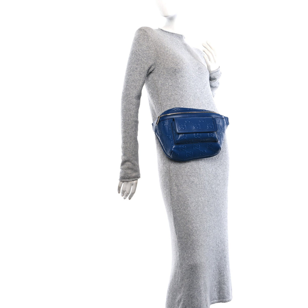 Calfskin GG Tennis Embossed Pocket Belt Bag Intense Metal Blue